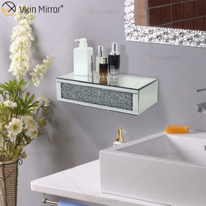 Vxin Factory Supply WXF-153 Silver Wall Decor Silver Crushed Diamond Mirror Rectangle Wall Shelf