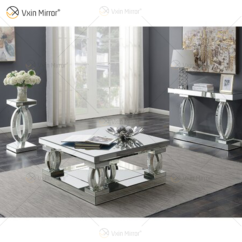 Customized Side Table WXF-1104 Crystal Homemade Silver Mirrored Coffee Table