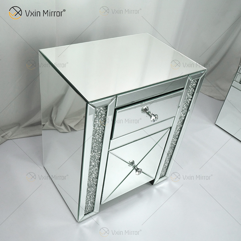 WXF-149 Mirrored Bedside Tables Cabinet 2 Drawers Nightstand Side Table Mirror Bedside Mirrored Bedside Table