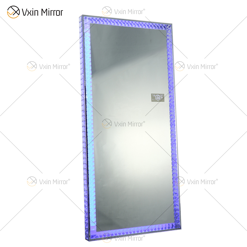 Mosaic LED Leaning Rectangle Floor Mirror Crystal Surround Full Body Mirror Dressing Mirror for Bedroom Living Room