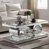 Vxin 3D Sparkling Simple Modern Glass Coffee Table Geometry Mirrored Coffee Table Silver Covered for Living Room