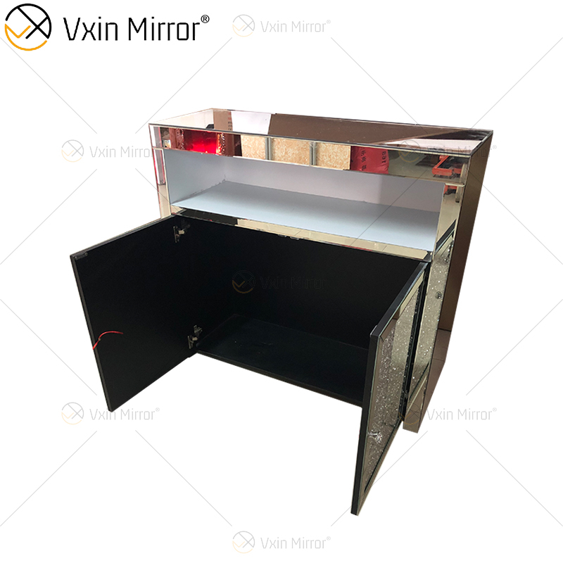 LED Glass Decor WXF-2123 Silver Modern Crushed Mirored Cupboard Cabinet With Muti Drawers
