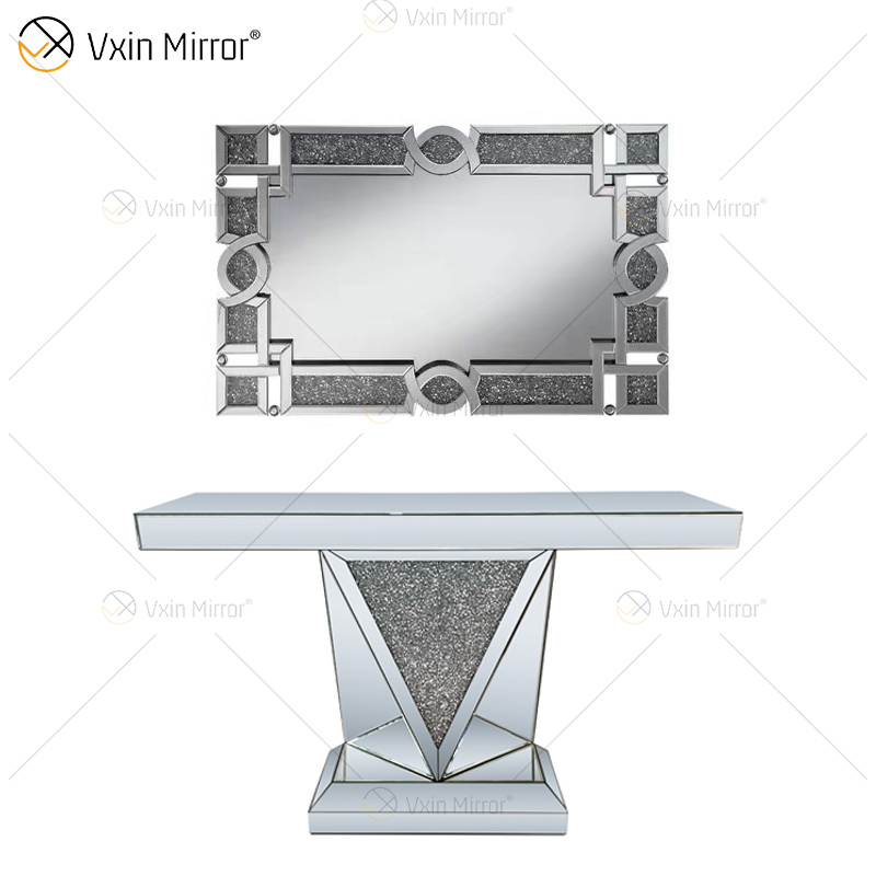Vxin Mirror RTS Silver Luxury Crystal Console Table with Mirror Hallway with Drawer in Living Room Furniture in Stock
