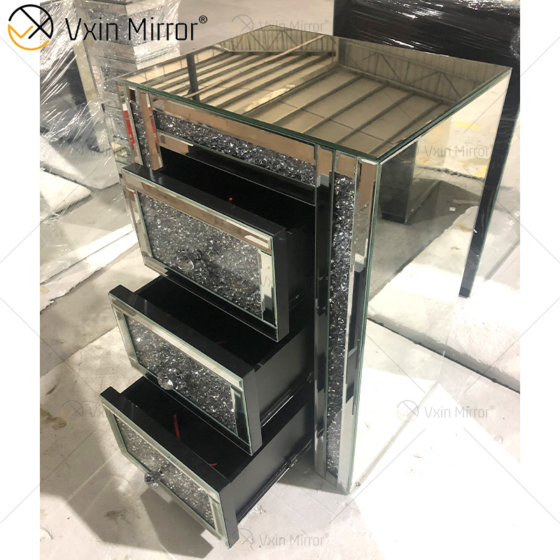 WXF-159 Mirrored Bedside Tables Cabinet 3 Drawers Mirror Nightstand Side Table