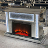 Multi-color LED Silver Crystal Glass Living Room Mirror Fireplace with Insert Indoor