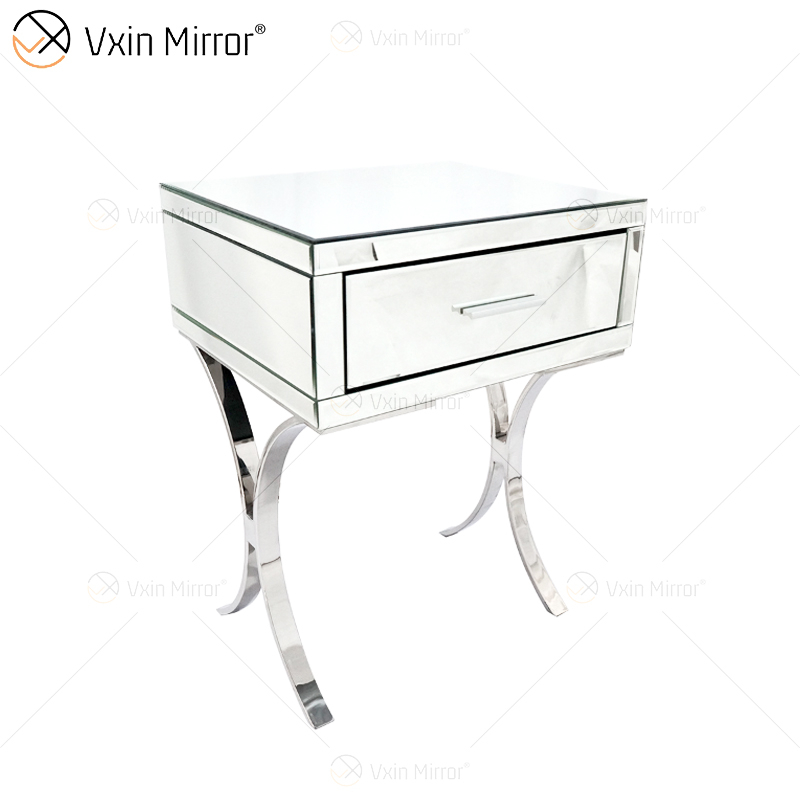 Vanity Modern WXF-218 Silver Bedroom Furniture Crystal Mirrored Bedside Table with Drawer Modern Nightstand