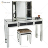 China Supply Modern Crushed Diamond Silver Dressing Table with Stool 2 Drawers with Full-length Mirror