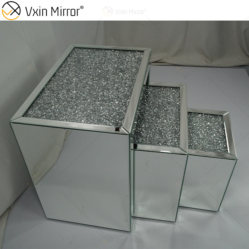 Hot Sale ZH056 Square Side Table Modern Combined Silver Glass with Crystal Diamond Top Living Room Mirror Side Tables