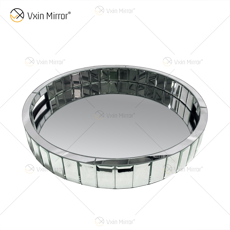 Round Silver Mosaic Mirror Vanity Organizer Decorative Mirror Tray Vanity Markup Jewelry Tray Silver Tray for Home Decor WXMT-18