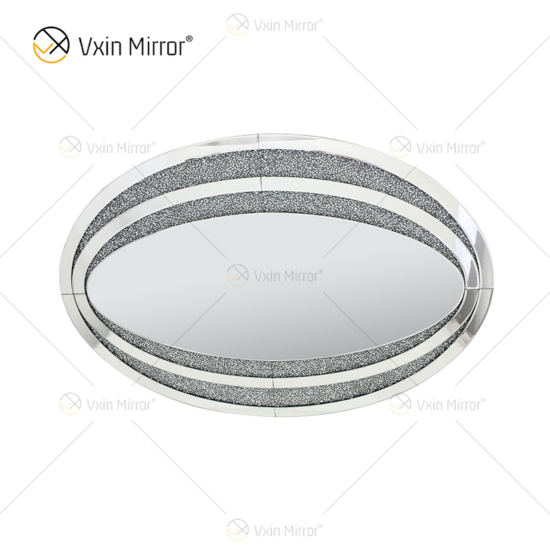 Factory Direct Oval WXM-1765 Elegant Wall Decoration Silver Diamond Mirror