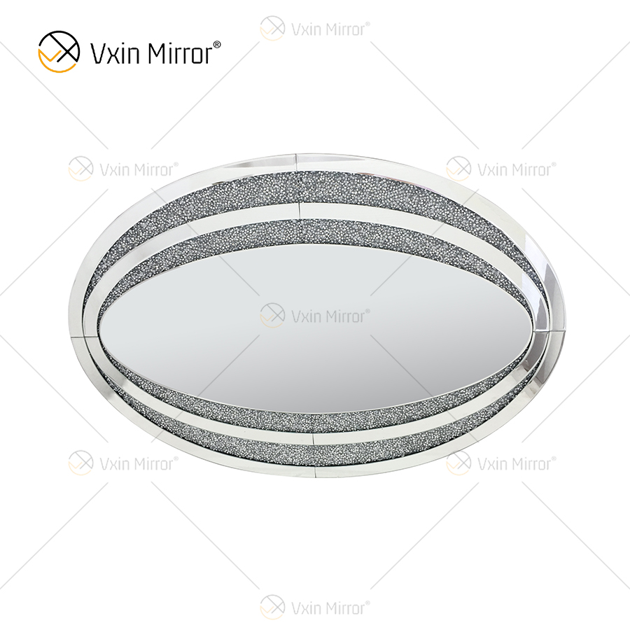Factory Direct Oval WXM-1765 Elegant Wall Decoration Silver Diamond Mirror