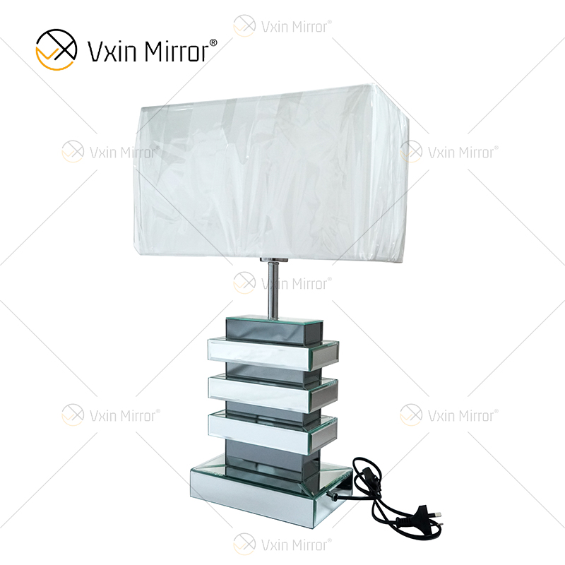 Wholesale WXL-001 Modern Silver Grey Mirrored Lamp Table White Shade For Bedroom Mirror Lamp
