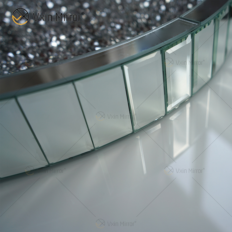 Hot Sale WXMT-015 Modern Decor Silver Crushed Diamond Mirrored Round Tray