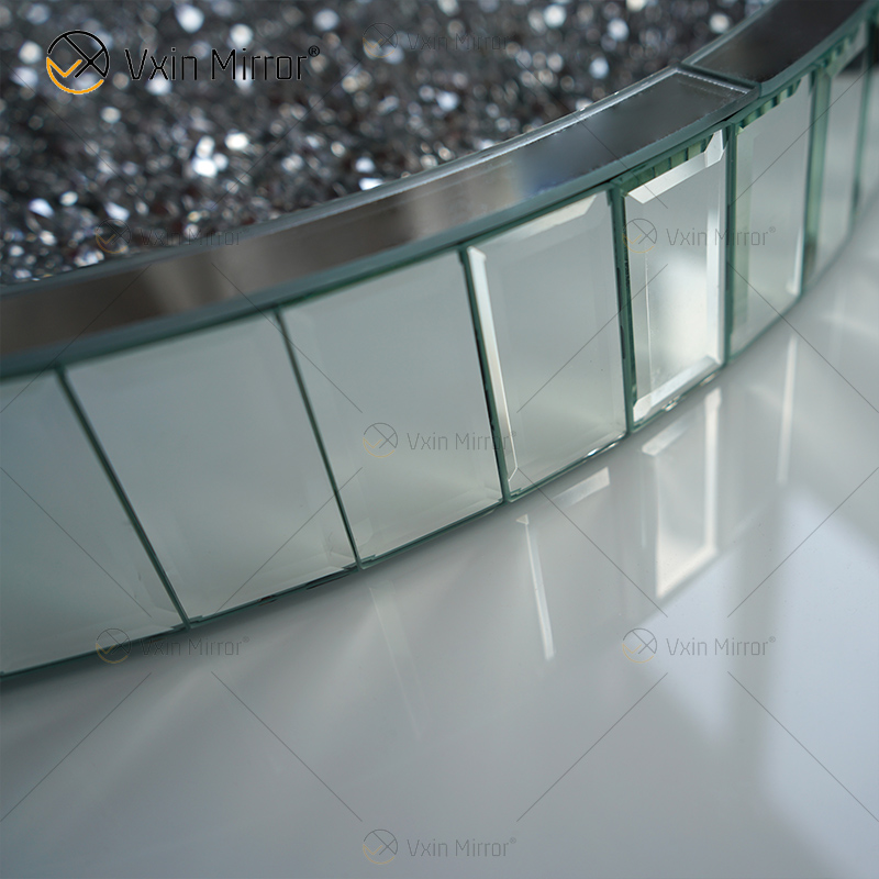 Hot Sale WXMT-015 Modern Decor Silver Crushed Diamond Mirrored Round Tray