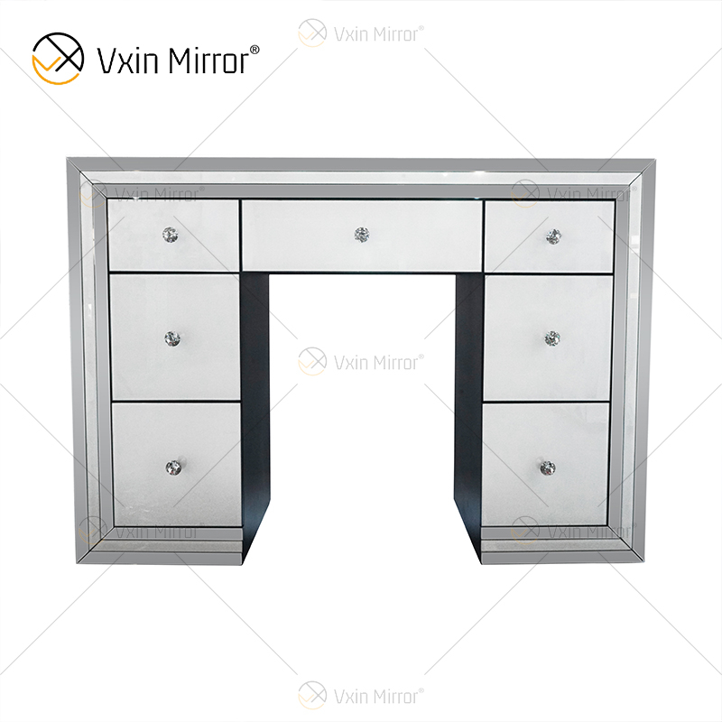Hot Sell White Mirror Set WXF-792 Modern Silver Frame Dressing Table with Chair 7 Drawers
