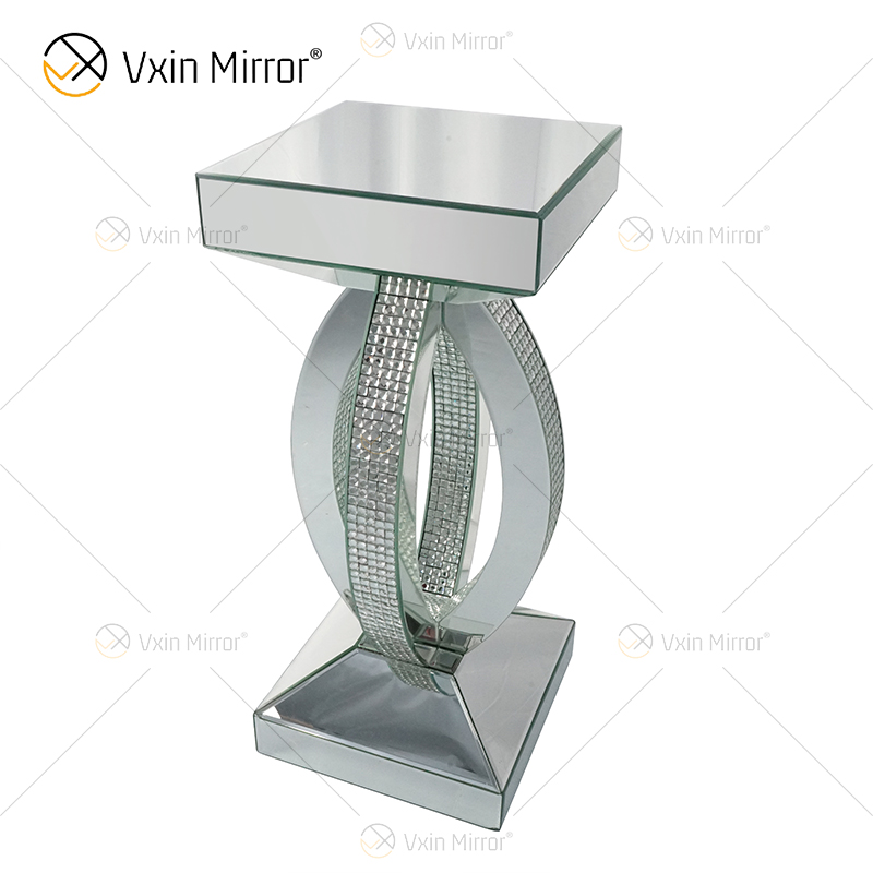 Avonlea Square Lower Shelf Clear Mirror End Table Mirrored Bedside Table Modern Living Room Sofas Furniture WXWF-293