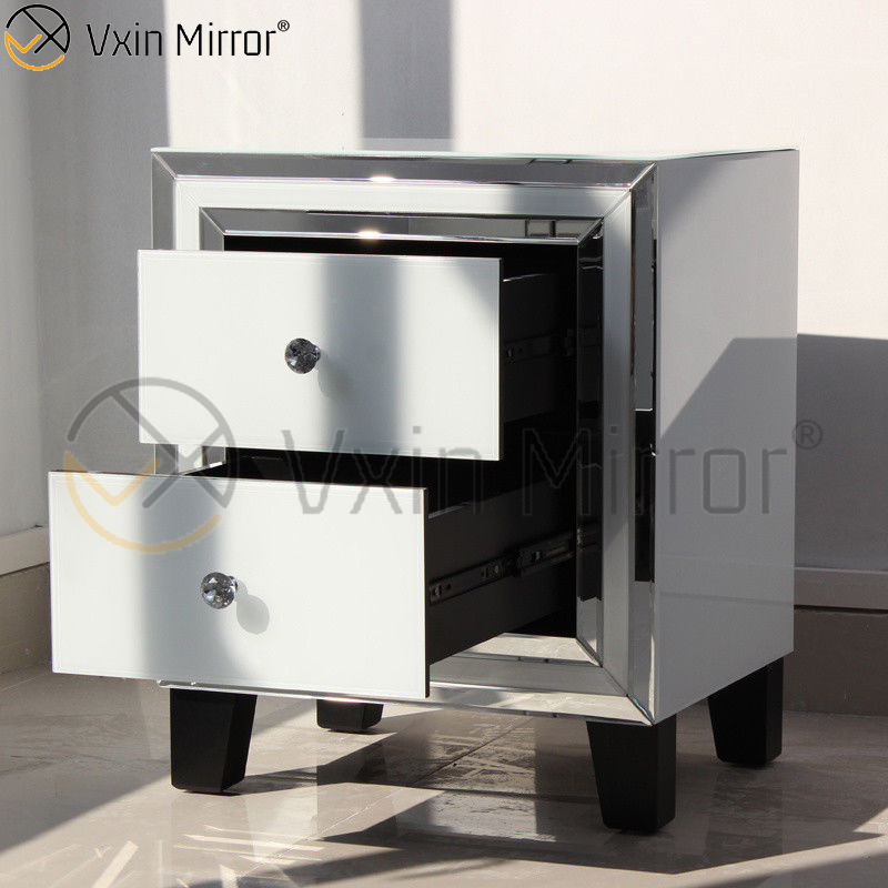 Hot Sale Home White Glass Furniture 2 Drawers Mirrored Cabinet Chest WXF-786