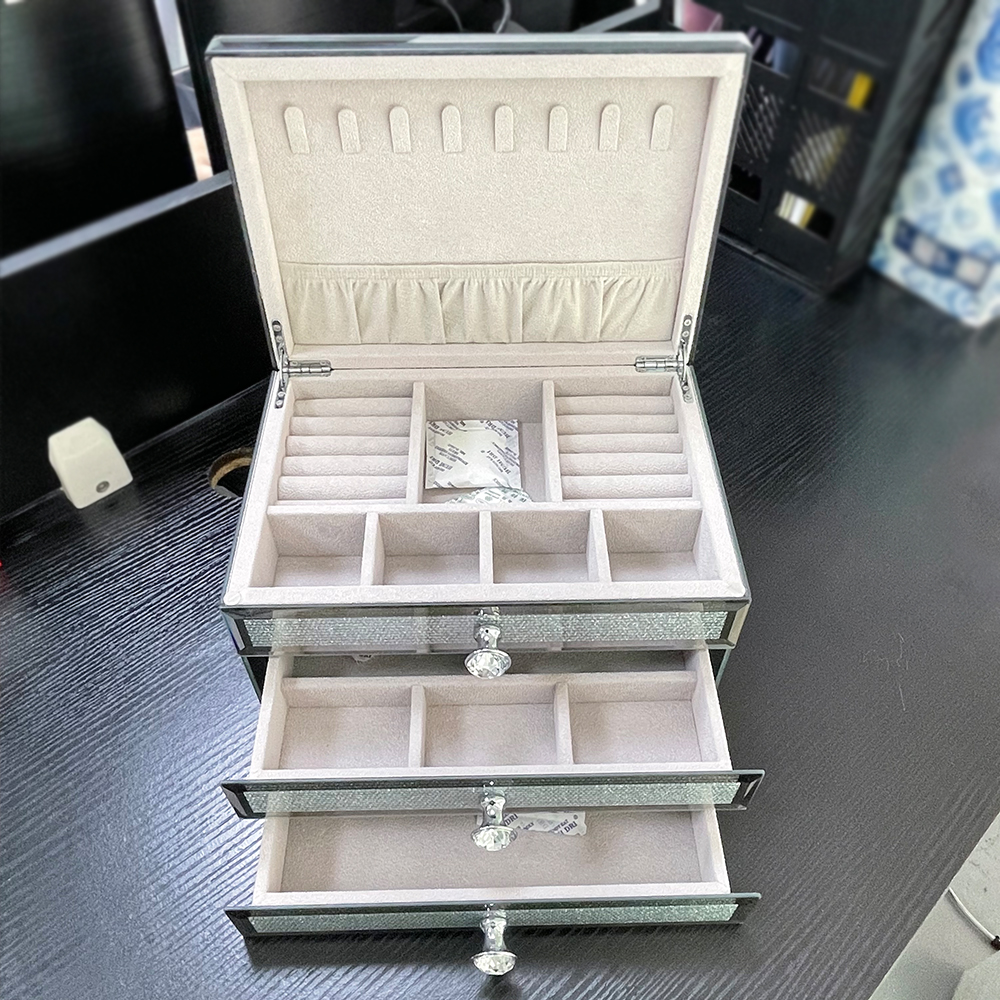 Crystal diamond mirror jewelry box