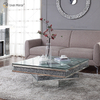 Vxin WXF-158 3D Sparkling Crushed Diamond Square Mirrored Coffee Table Silver Tempered Glass Table