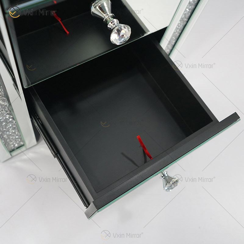 Vxin WXWF-716 Home Modern Acrylic Nightstand 3 Drawers Mirrored Bedside Table
