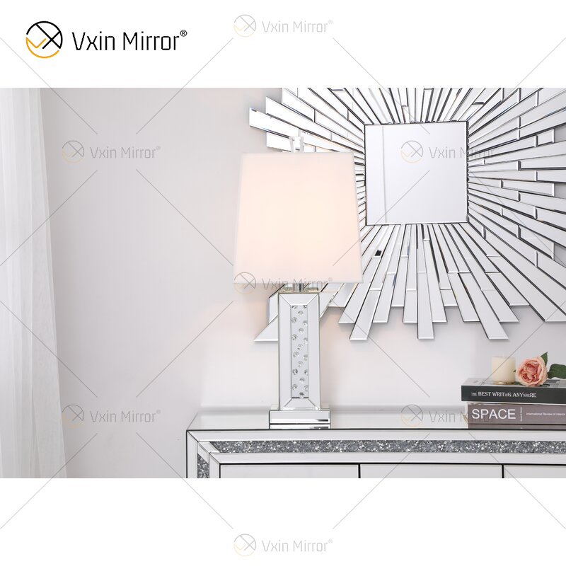 Vxin WXTL-142 Elegant Silver Crystal LED Table Mirror Lamp 3 Colors LED Light for Bedroom