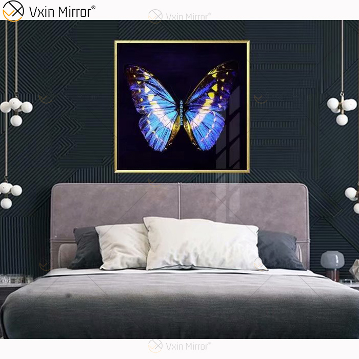 Luxury Aluminum Frame Mirror Wall Art Crystal Porcelain Painting Sofa Background Wall Hanging Painting Living Room Decoration