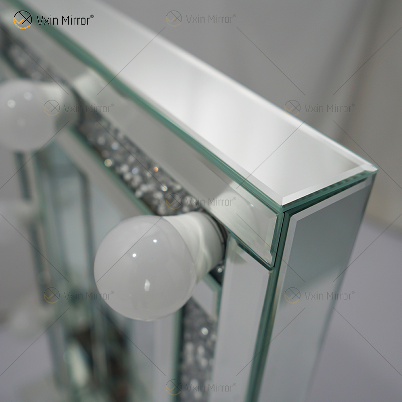 CRYSTAL SPARKLE DIAMOND CRUSH MIRRORED BEVELLED HOLLYWOOD MIRROR 9 BULB MAKE UP DRESSING TABLE WXDL-176
