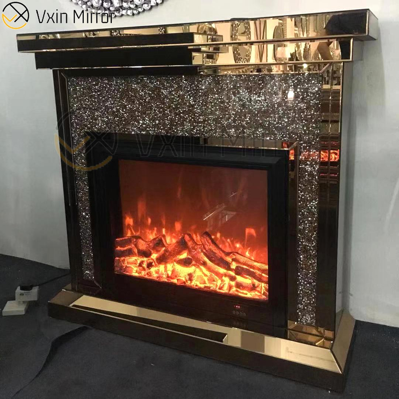 Factory Price Living Room Hotel Crushed Diamond Mirror Fireplace