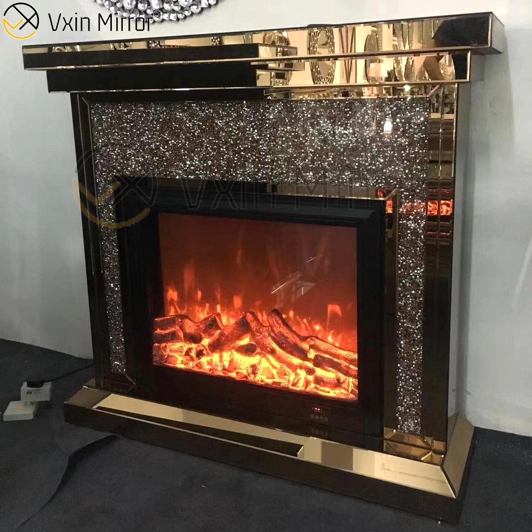 Factory Price Living Room Hotel Crushed Diamond Mirror Fireplace