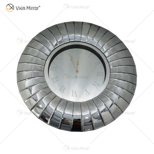 Mirrored Clock WXMC-087 Silver Bending Wall Decor 3D Elegant Crystal Round Clock