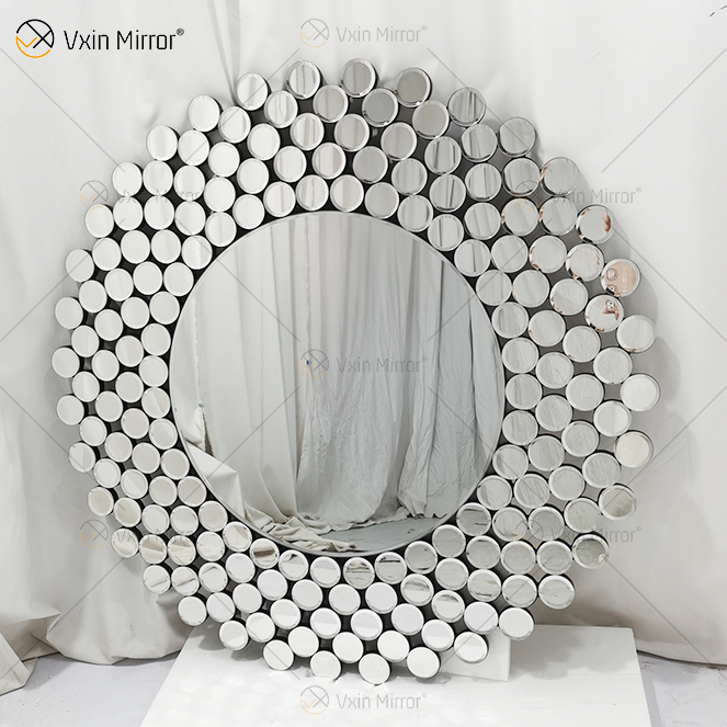 Modern Simplicity Round Silver WXM-2239 Geometric Shape Full Size Decorative Wall Glass Mirror