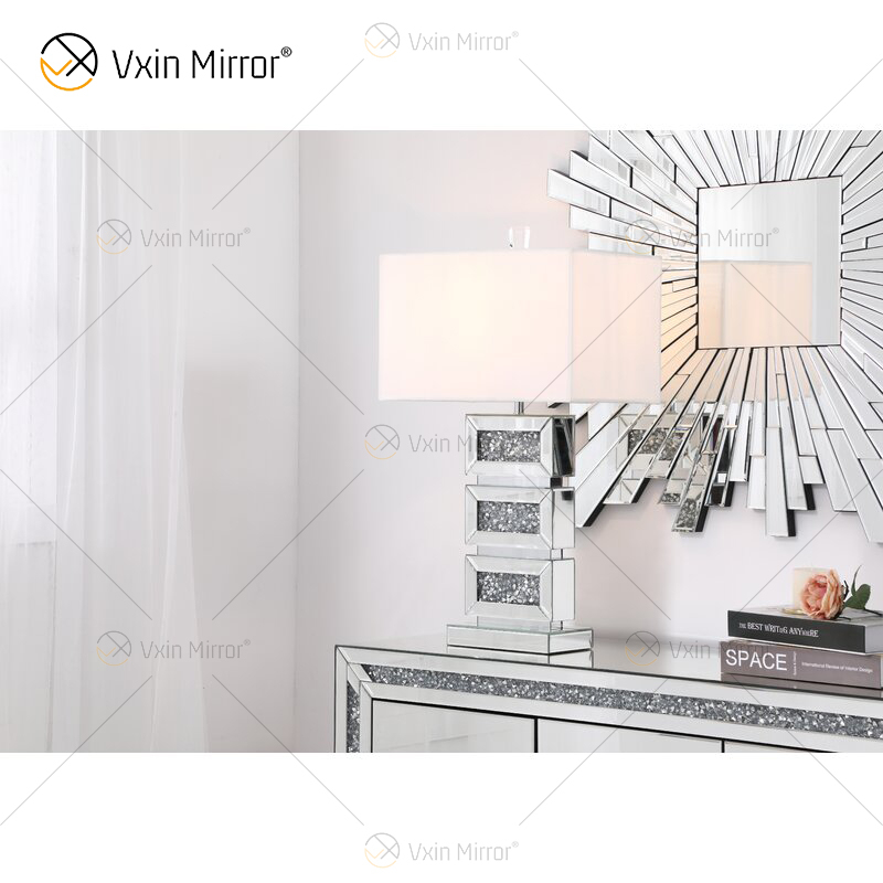 Factory Supply WXTL-141 Modern Silver Crystal Acrylic LED Table Mirror Lamp for Warm Light