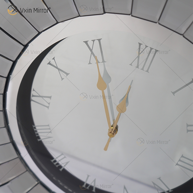 Mirrored Clock WXMC-087 Silver Bending Wall Decor 3D Elegant Crystal Round Clock