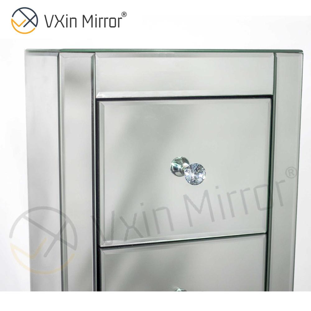Vxin Mirror WXF-006 Five Drawer Silver Glass Nightstand Bedside Table Mirrored Bedside Table