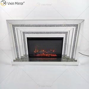 WXWF-1093 Floating Sparkle Crystal Diamonds Mirror Fireplace with Inserts in Hot Sell Customizable