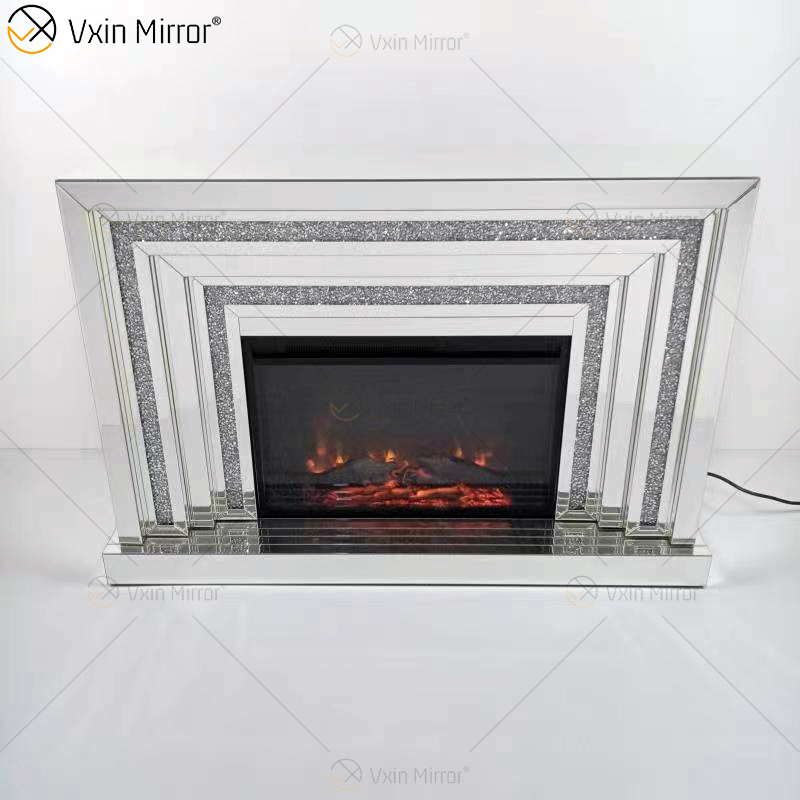 WXWF-1093 Floating Sparkle Crystal Diamonds Mirror Fireplace with Inserts in Hot Sell Customizable