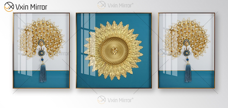 Antique Style Vxin WXPP-32 Simplicity Trees Paint for Home Decor Framed Mirror Wall Art Feather Hanging Picture for Living Room
