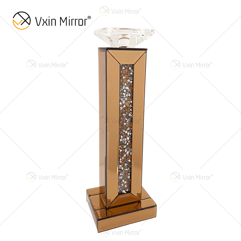 Customizable Name Modern Elegant WXP-002 Silver Crushed Diamond Mirrorr Candle Holder