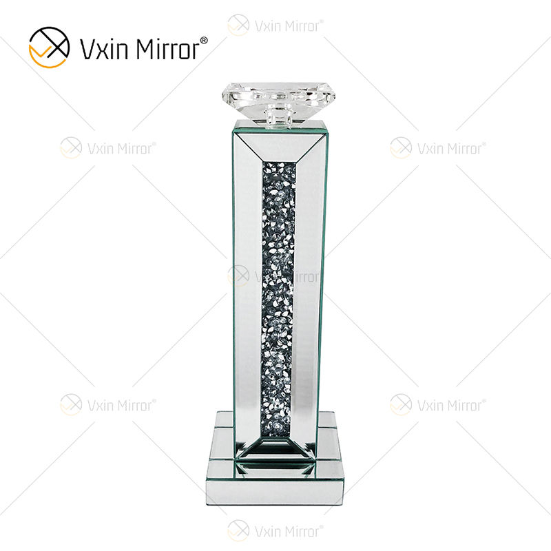 Customizable Name Modern Elegant WXP-002 Silver Crushed Diamond Mirrorr Candle Holder