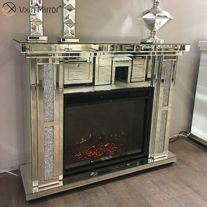 Modern Home Decor Luxury Crushed Diamond Crystal Mirror Fireplace With Heater In Living Room Furniture WXWF-1098