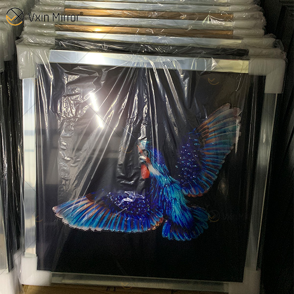 Crystal Porcelain Painting Blue Bird Frame Decorative Mirror Wall Art