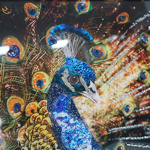 Luxury Crystal Porcelain Painting Peacock Covered Frame Decorative Mirror Wall Art