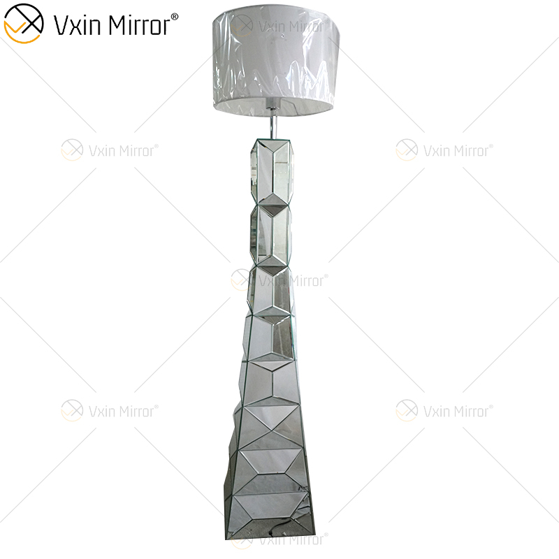 Black Frame WXFL-056 Living Room Elegant Silver Modern Crystal 3D Mirrored Floor Standing Lamp Mirror Lamp