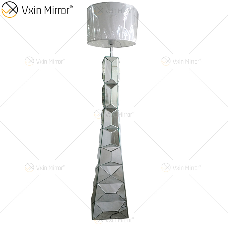 Black Frame WXFL-056 Living Room Elegant Silver Modern Crystal 3D Mirrored Floor Standing Lamp Mirror Lamp