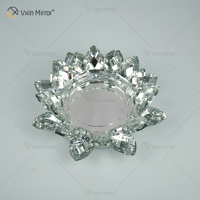 Factory Supply Vxin Mirror Flower VX-07 Silver Candlestick Lotus Crystal Candle Holder