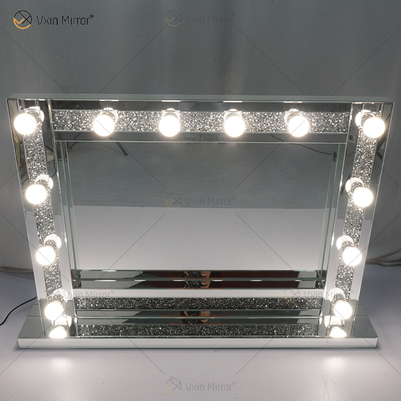 Venetian Styles WXDL-105 Silver Crystal Lighted Dressing Table Mirror with 12 Bulbs for Living Room Sofas