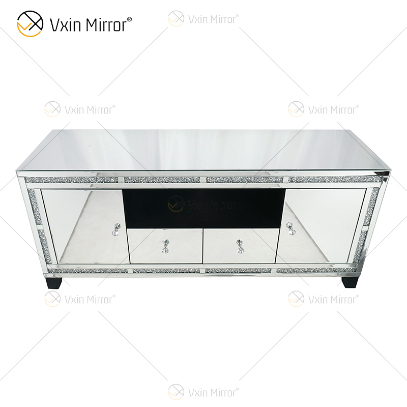 Vxin Mirror Furniture Crushed Diamond Silver TV Cabinet Mirror TV Stands with 2 Drawers