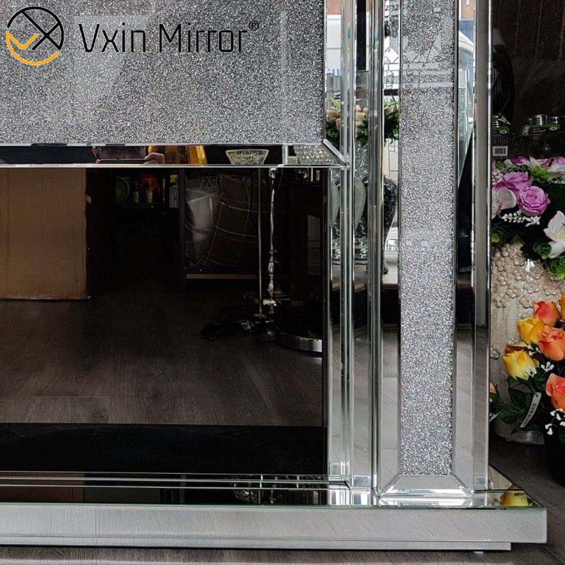 Living Room Furniture Luxury Style LED Crushed Crystal Diamond Mirror Fireplace