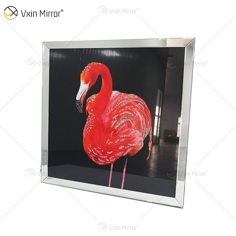 Vxin WXMA-57 Crystal Porcelain Painting Resin Flamingo Covered Frame Decorative Mirror Wall Art
