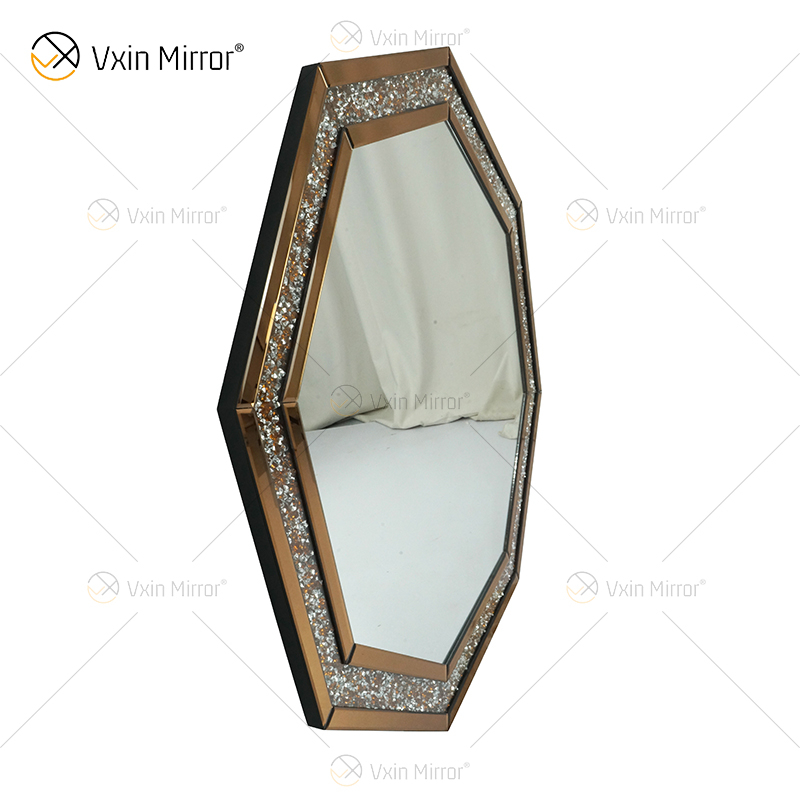 Crystal Crush Diamond Octagonal Silver Mirror for Wall Decoration Wall Hang Frame Less Mirror Diamond Decor WXM-1780